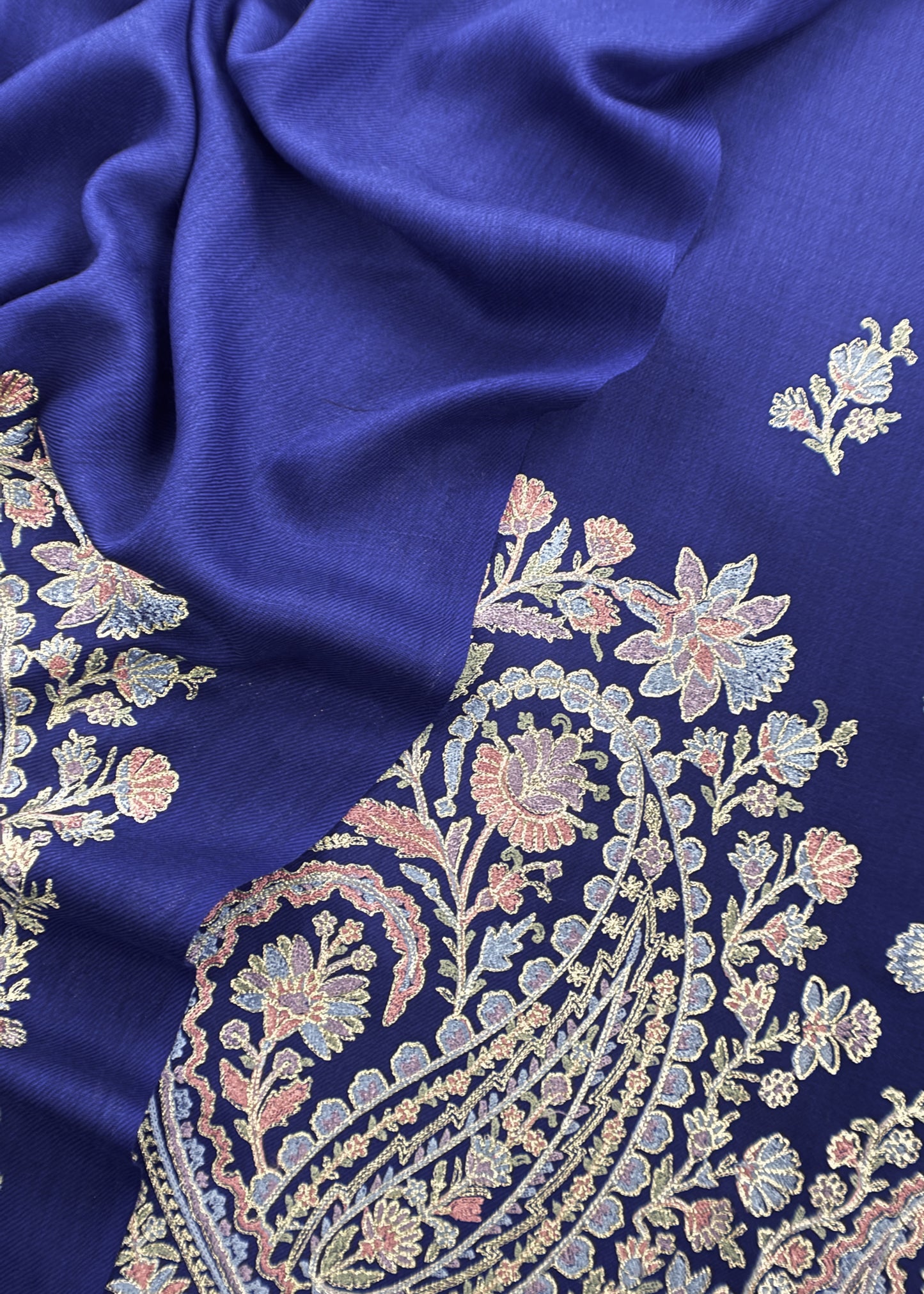 Derk Blue Unstitched Woolen Suit With Aari Embroidery Work