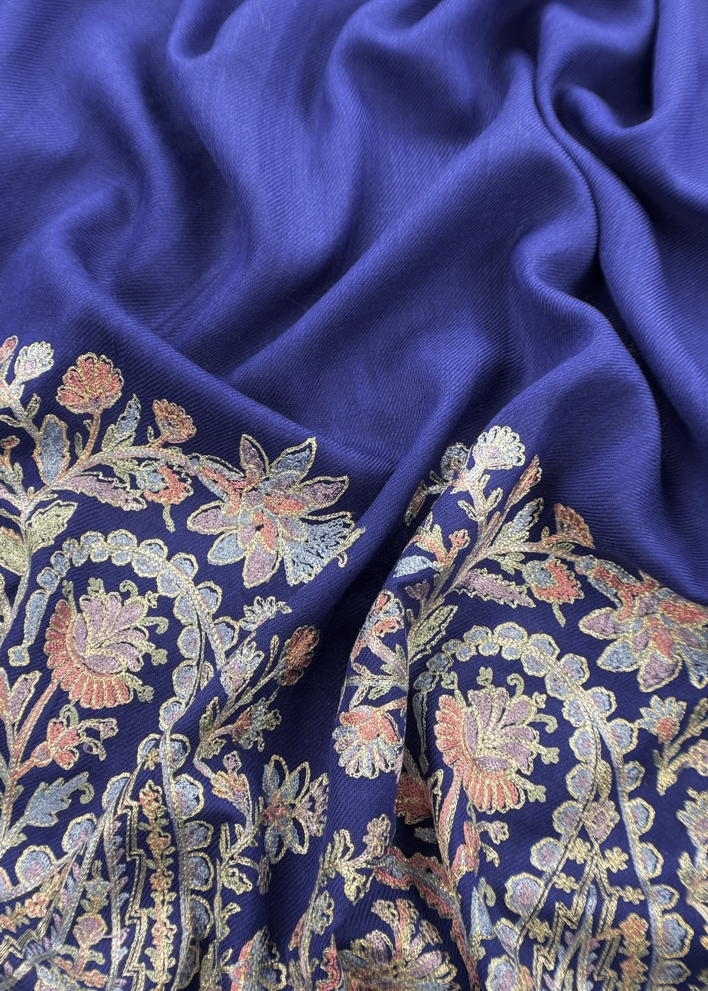 Derk Blue Unstitched Woolen Suit With Aari Embroidery Work