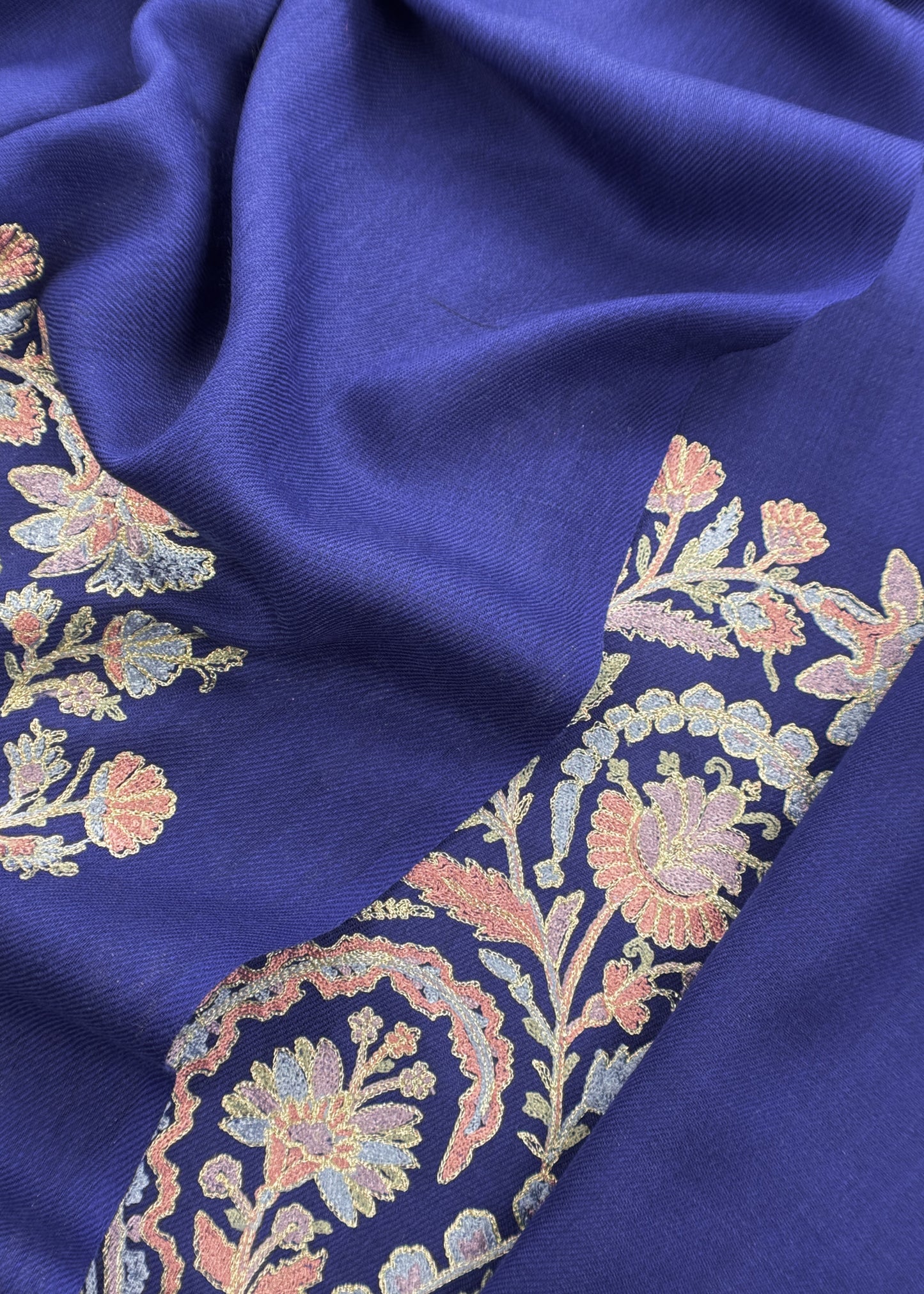 Derk Blue Unstitched Woolen Suit With Aari Embroidery Work