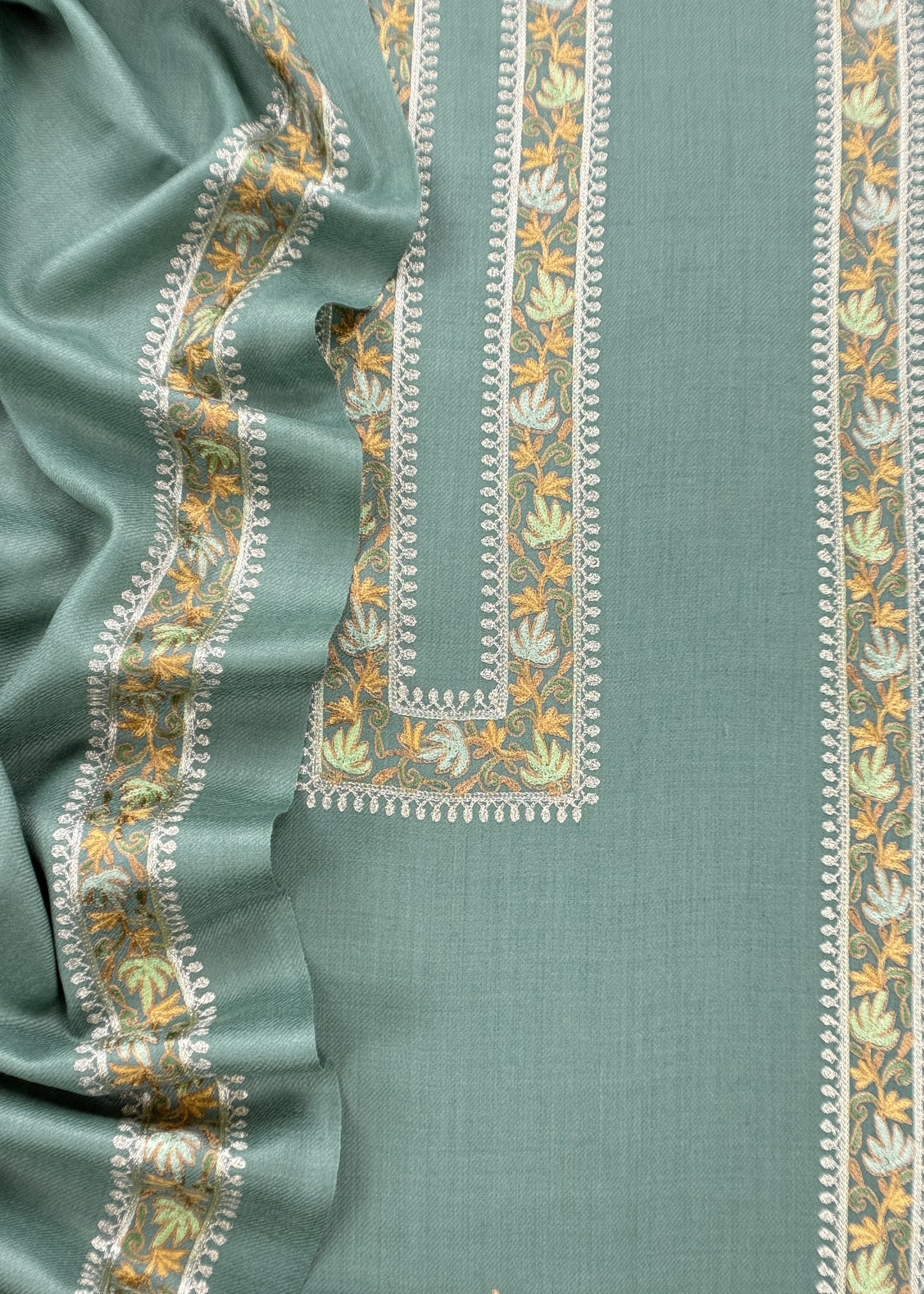 Baby Green Pure Merino Wool With Beautiful Aari Embroidery
