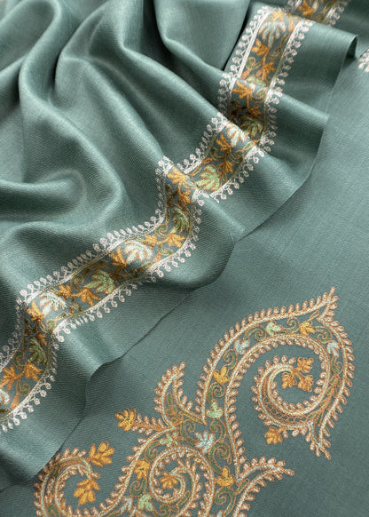 Baby Green Pure Merino Wool With Beautiful Aari Embroidery