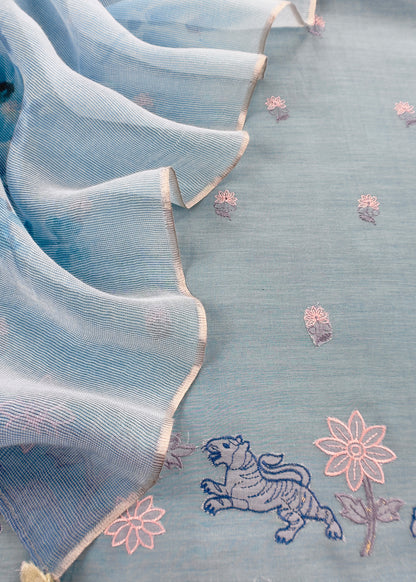 mulmul unstitched suit with mul kota dupatta

