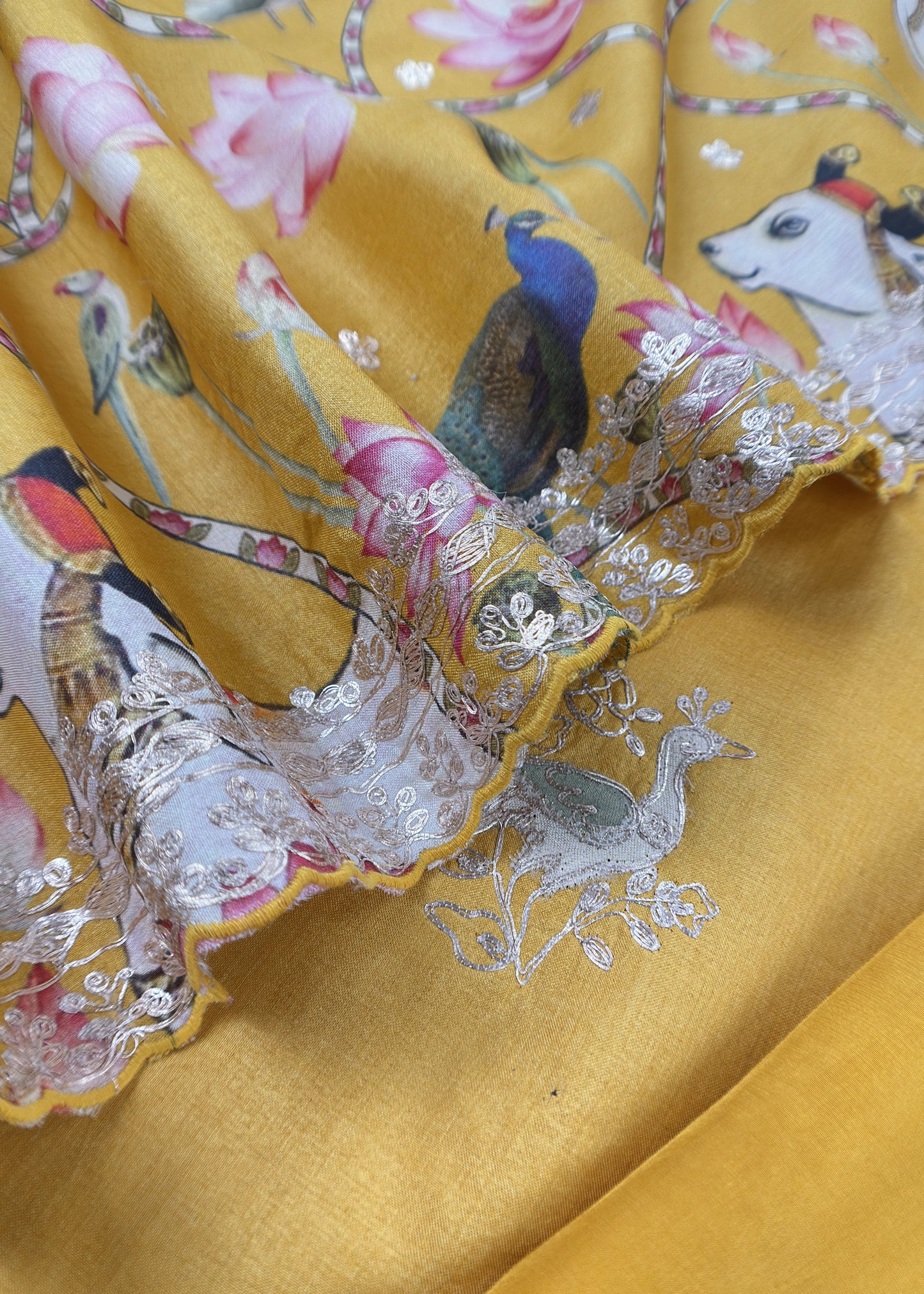 Yellow Munga Tussar Kurta And Pichwai Dupatta With Pitta Work