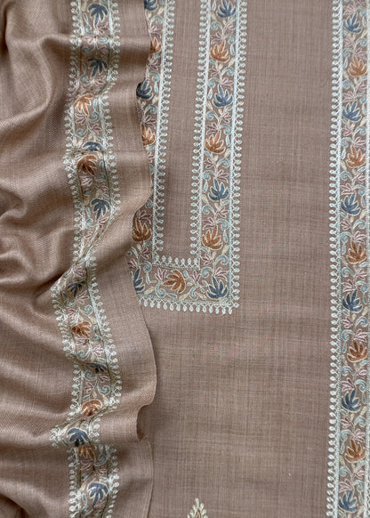 Beige Pure Merino Wool With Beautiful Aari Embroidery