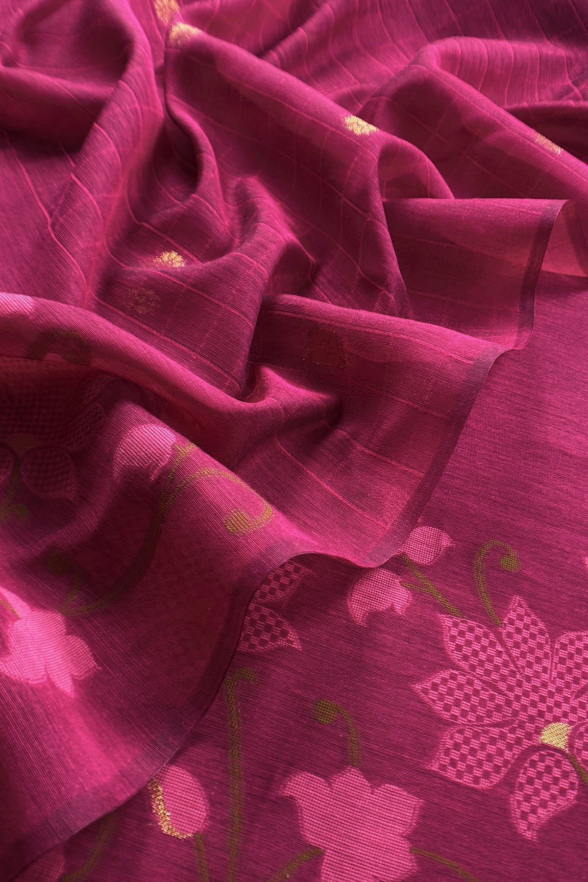Pink Chanderi Linen Suit With Jamdani Weaving