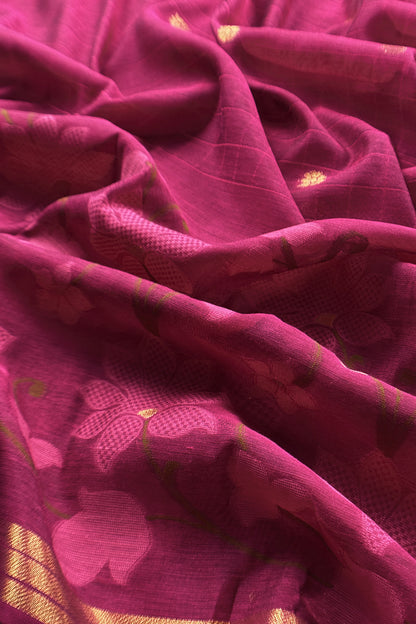 Pink Chanderi Linen Suit With Jamdani Weaving