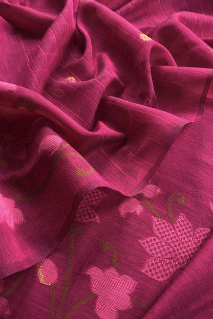 Pink Chanderi Linen Suit With Jamdani Weaving