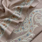 Beige Pure Merino Wool With Beautiful Aari Embroidery
