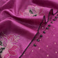 Purple Handloom Desi Tussar Suit Fabric With Applique Work And Embroidery