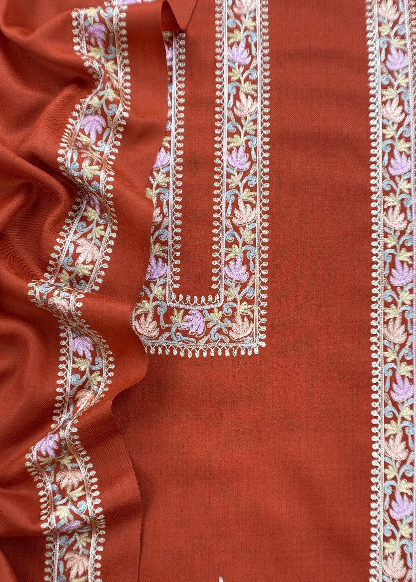 Rust Pure Merino Wool With Beautiful Aari Embroidery