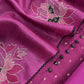 Purple Handloom Desi Tussar Suit Fabric With Applique Work And Embroidery