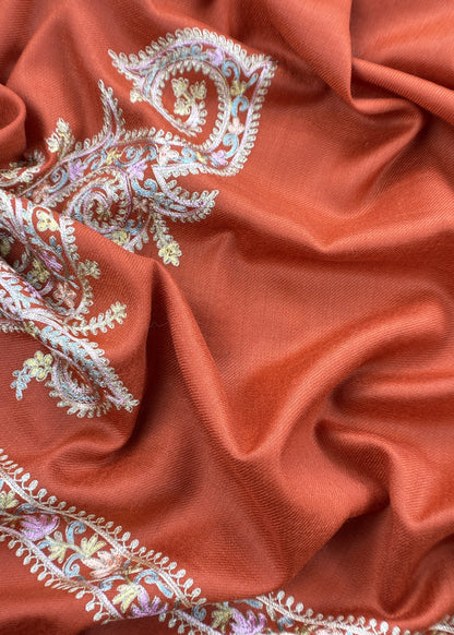 Rust Pure Merino Wool With Beautiful Aari Embroidery