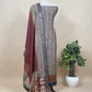 Beige with Blue and Maroon Maheshwari Silk Suit with Zari Weaving