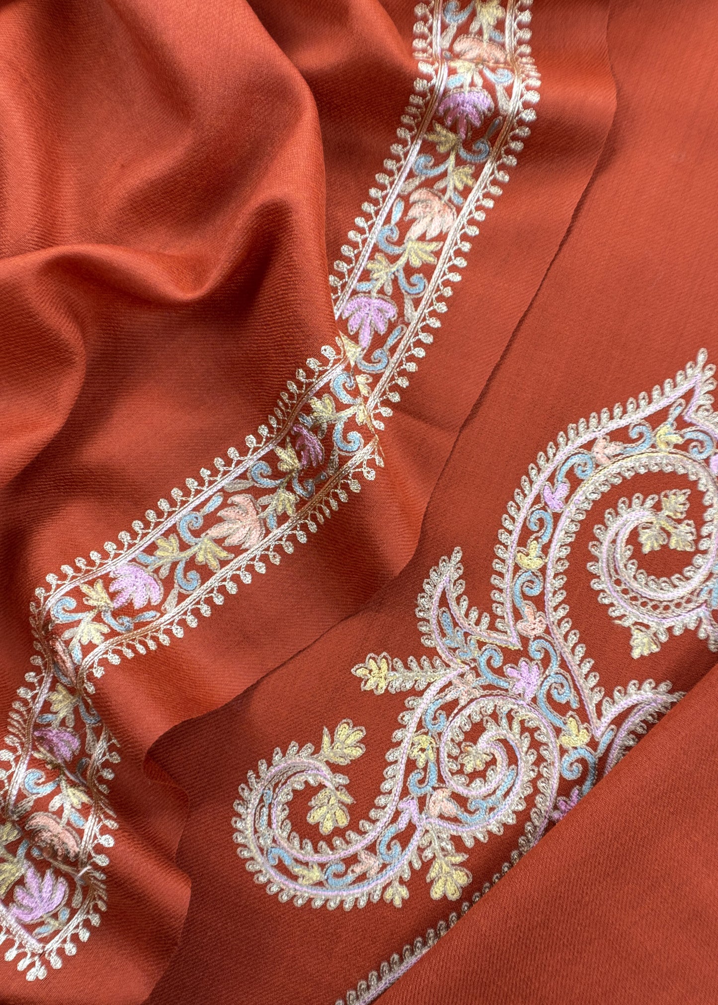 Rust Pure Merino Wool With Beautiful Aari Embroidery