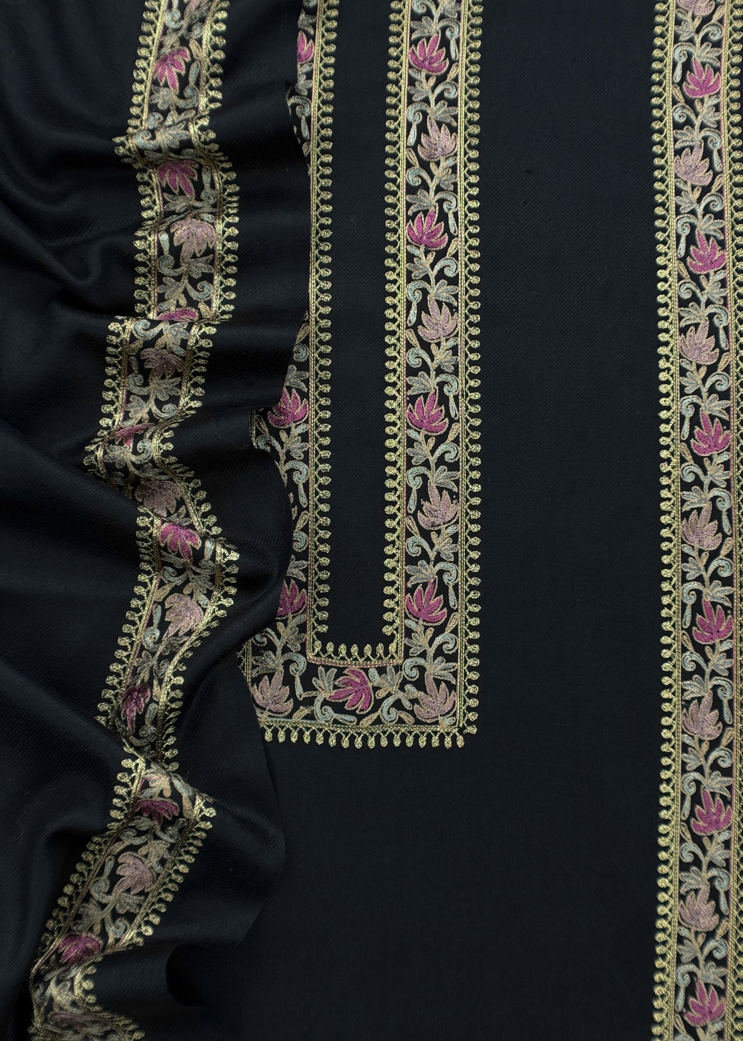 Black Pure Merino Wool With Beautiful Aari Embroidery