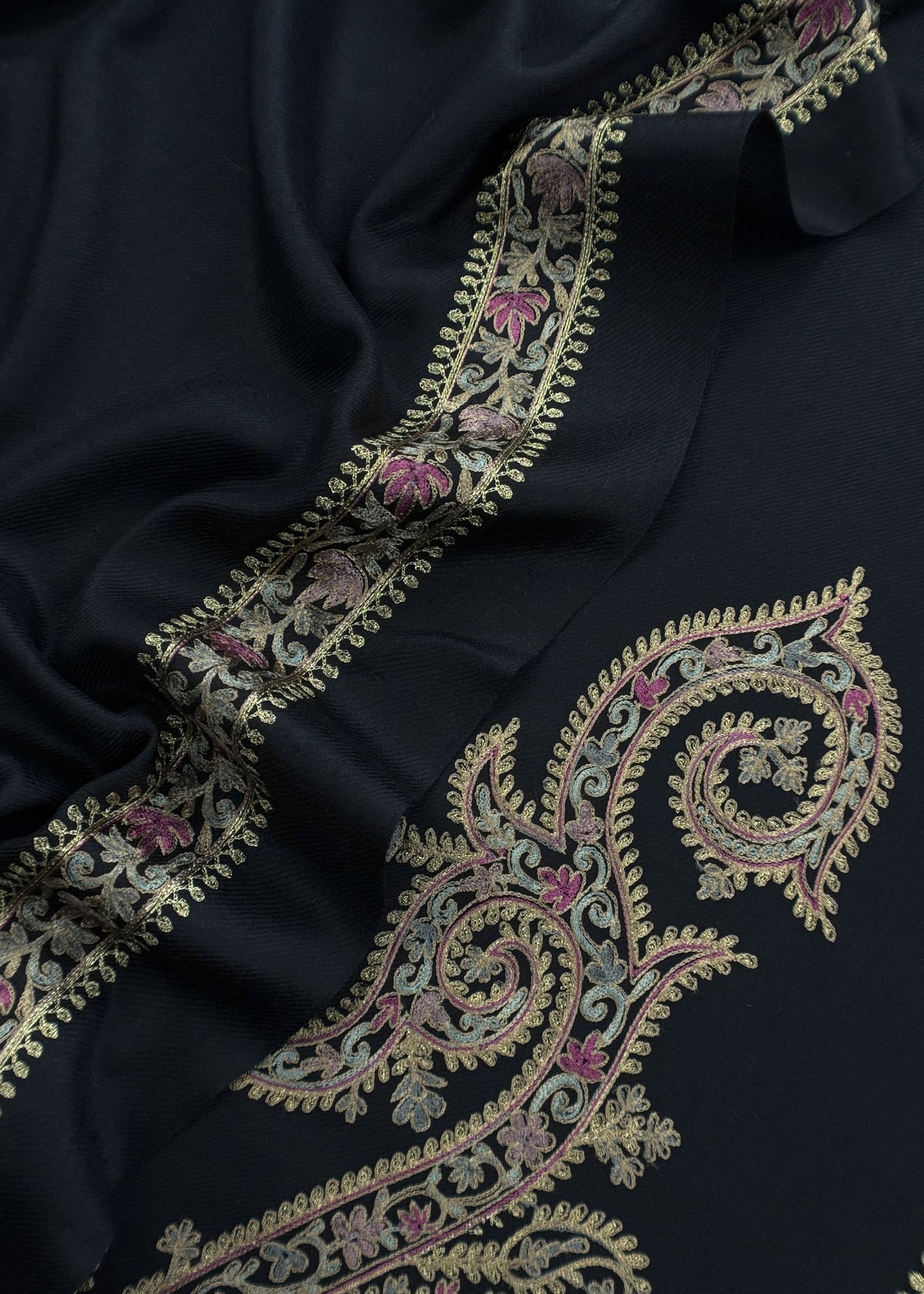 Black Pure Merino Wool With Beautiful Aari Embroidery