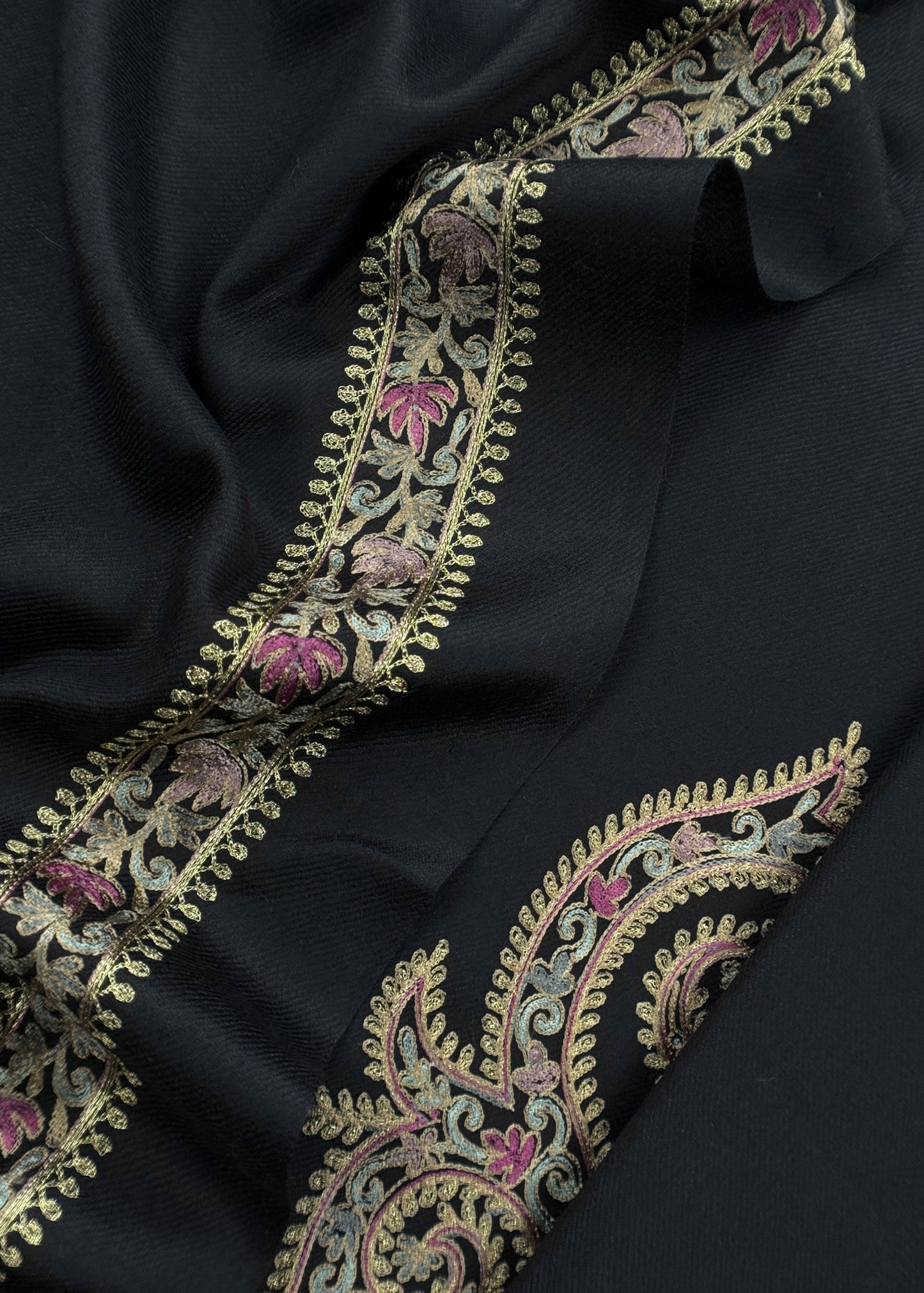Black Pure Merino Wool With Beautiful Aari Embroidery