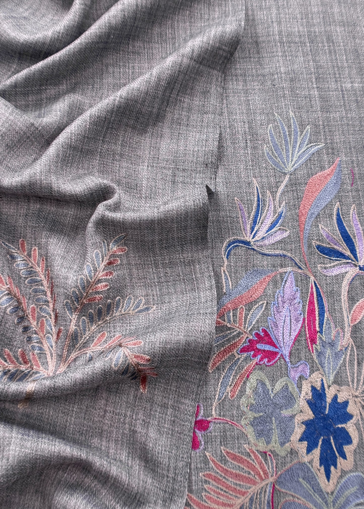 Grey Unstitched Woolen Suit With Aari Embroidery Work