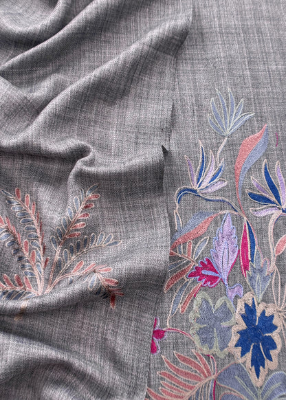 Grey Unstitched Woolen Suit With Aari Embroidery Work