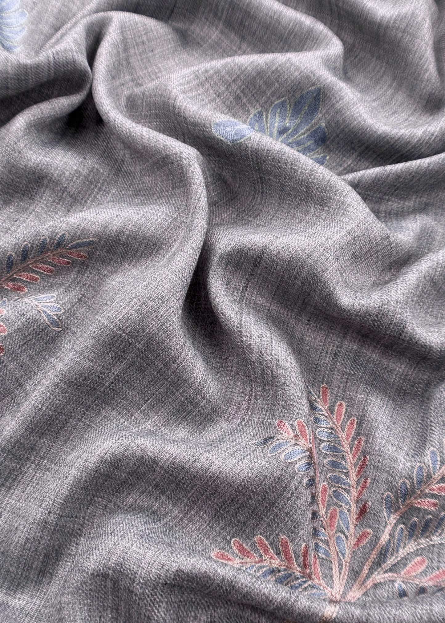 Grey Unstitched Woolen Suit With Aari Embroidery Work