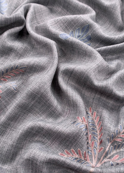 Grey Unstitched Woolen Suit With Aari Embroidery Work