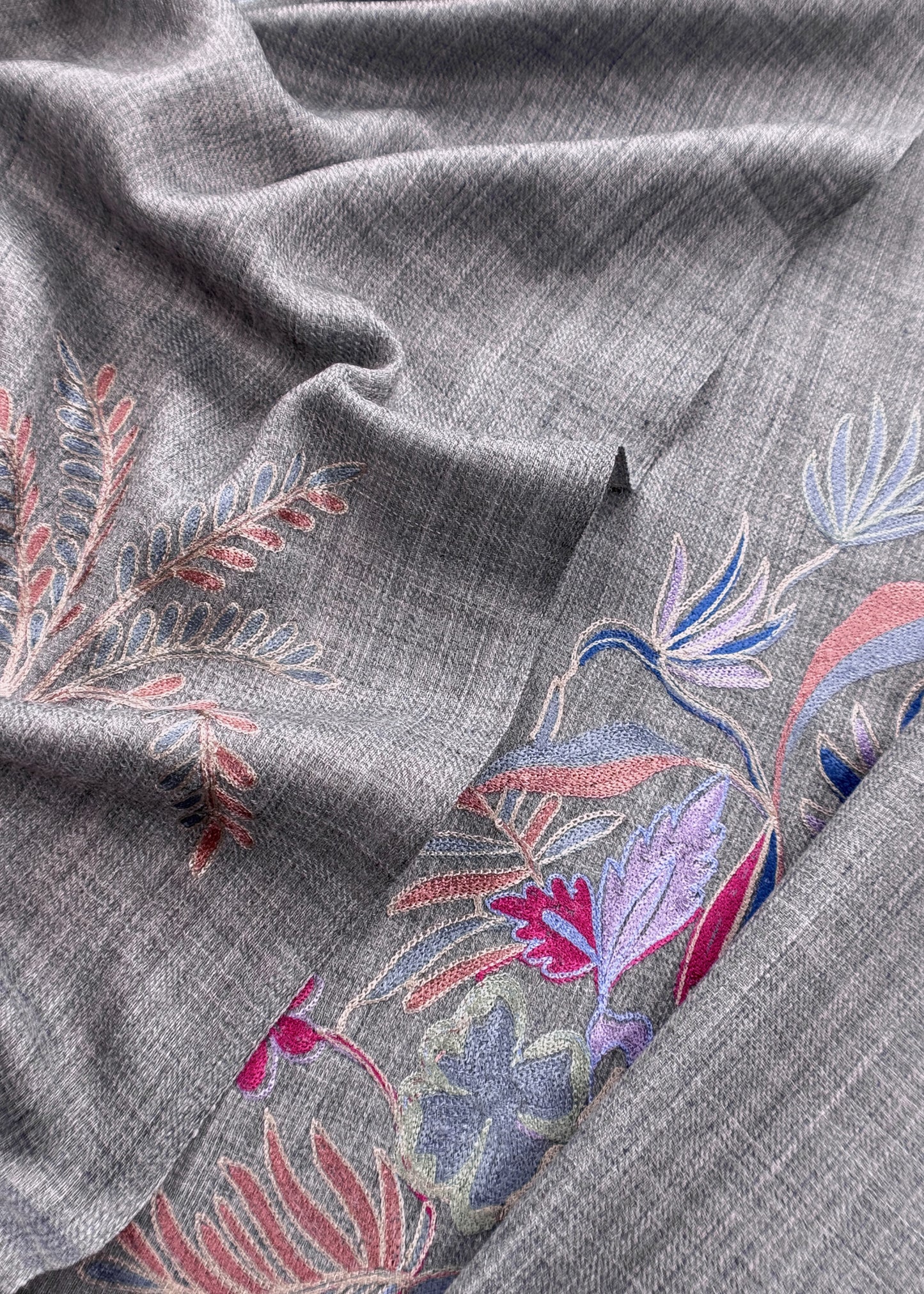 Grey Unstitched Woolen Suit With Aari Embroidery Work