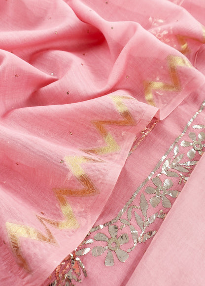 Mul cotton suit with mukaish handwork

