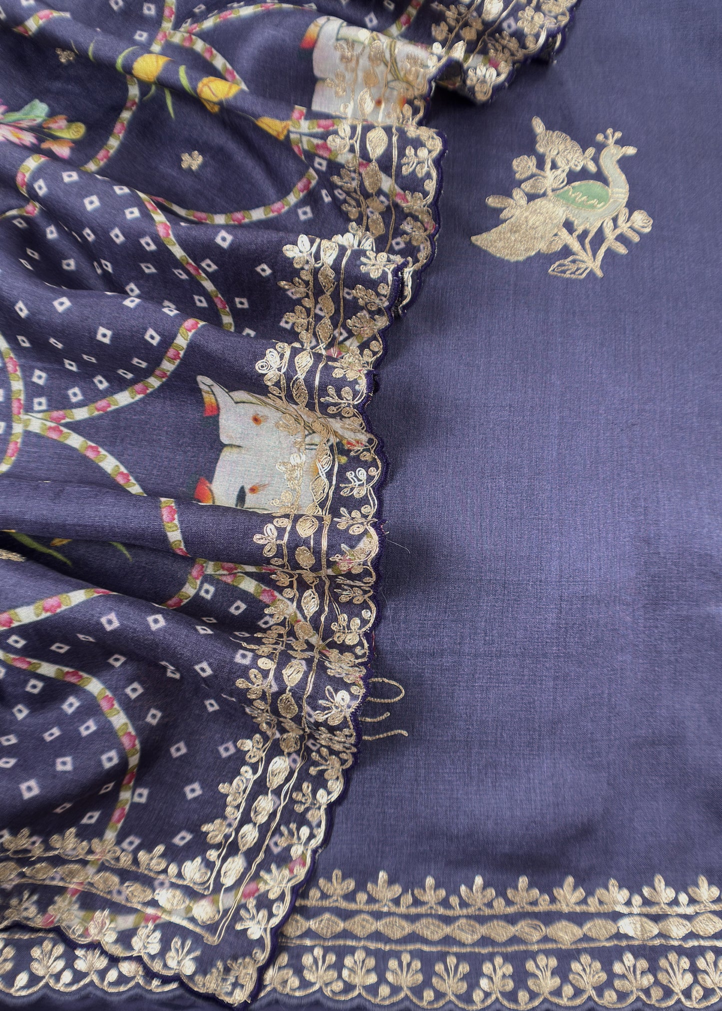 Denim Blue Munga Tussar Kurta And Pichwai Dupatta With Pitta Work