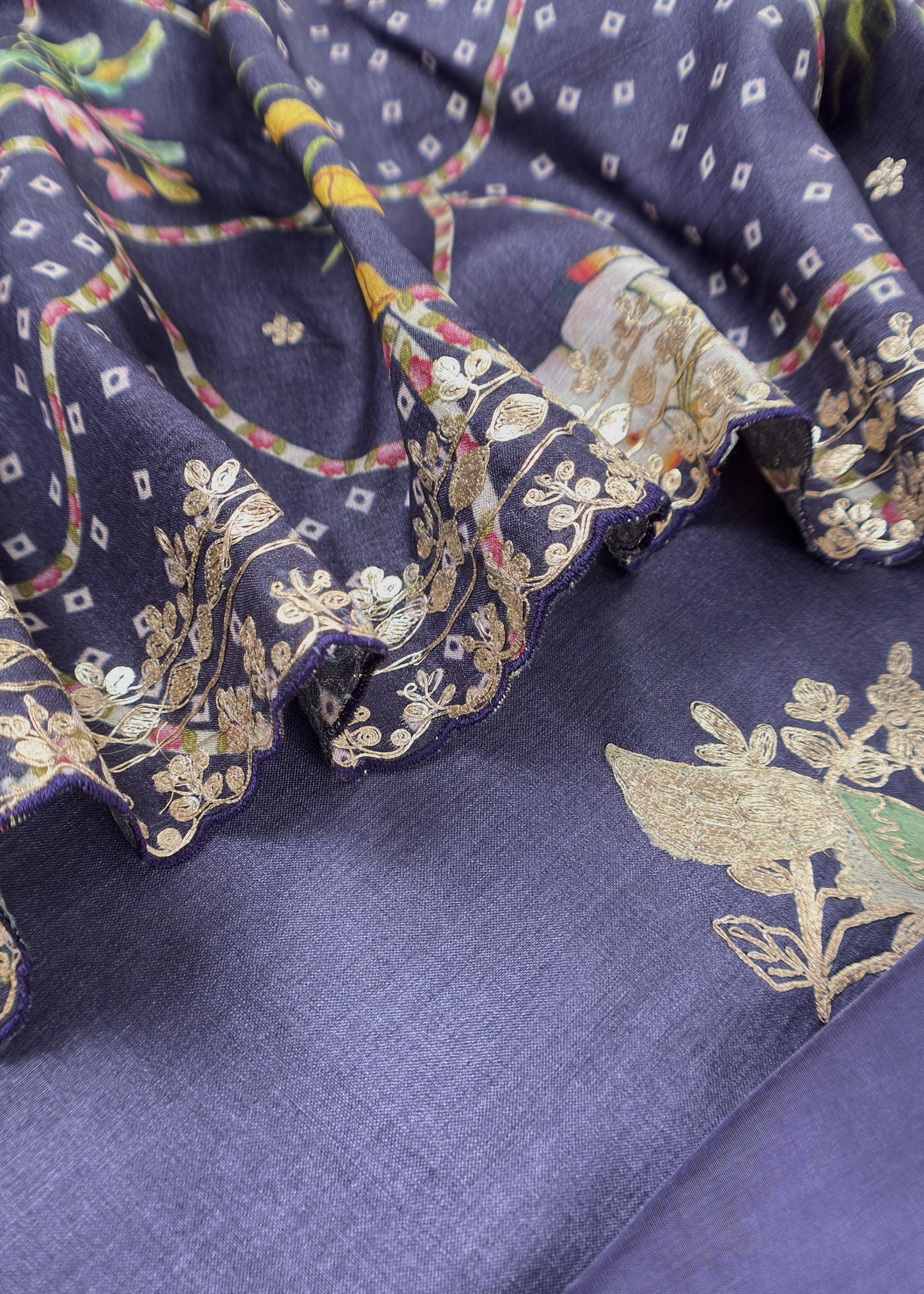 Denim Blue Munga Tussar Kurta And Pichwai Dupatta With Pitta Work