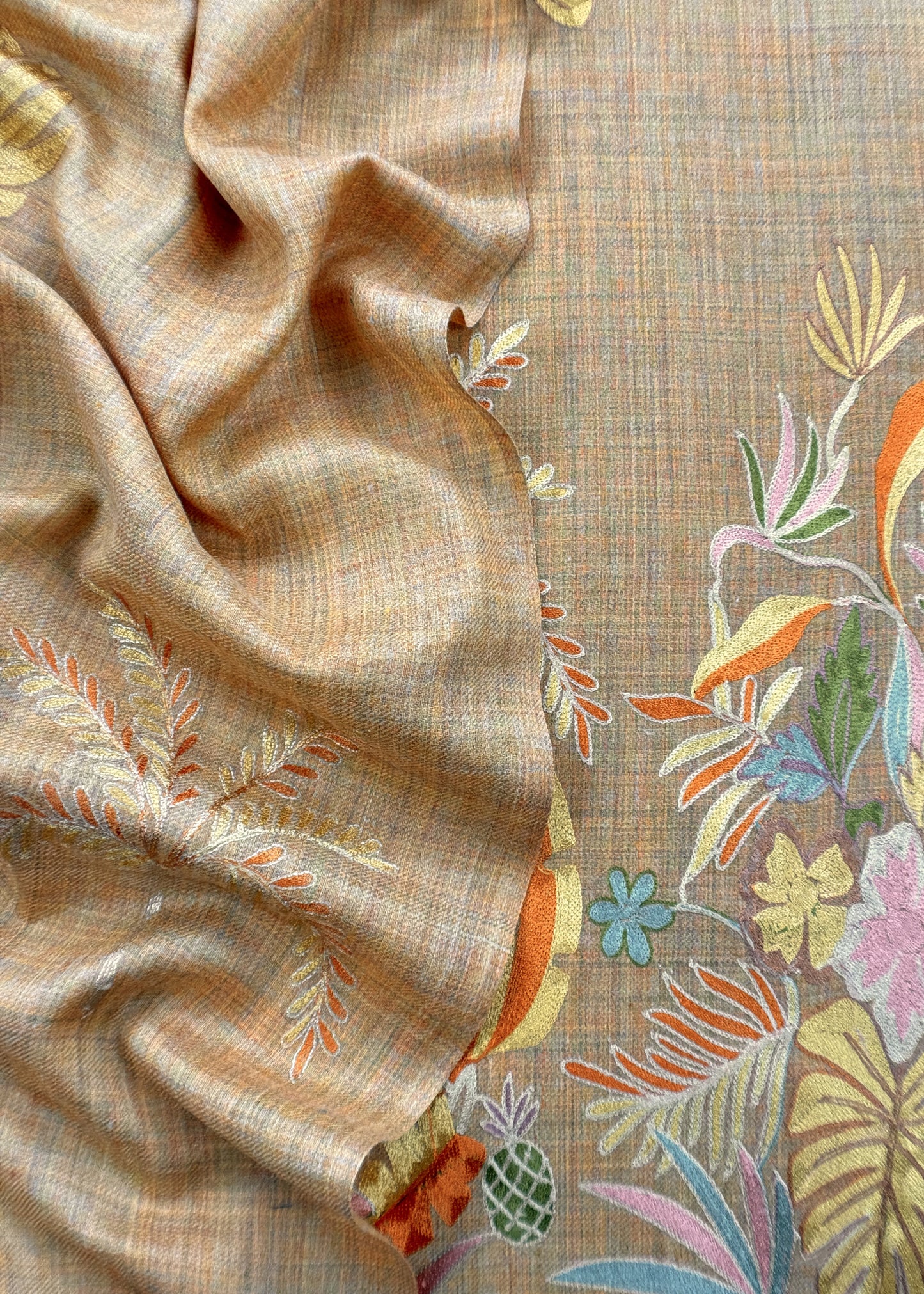 Dark Beige Unstitched Woolen Suit With Aari Embroidery Work