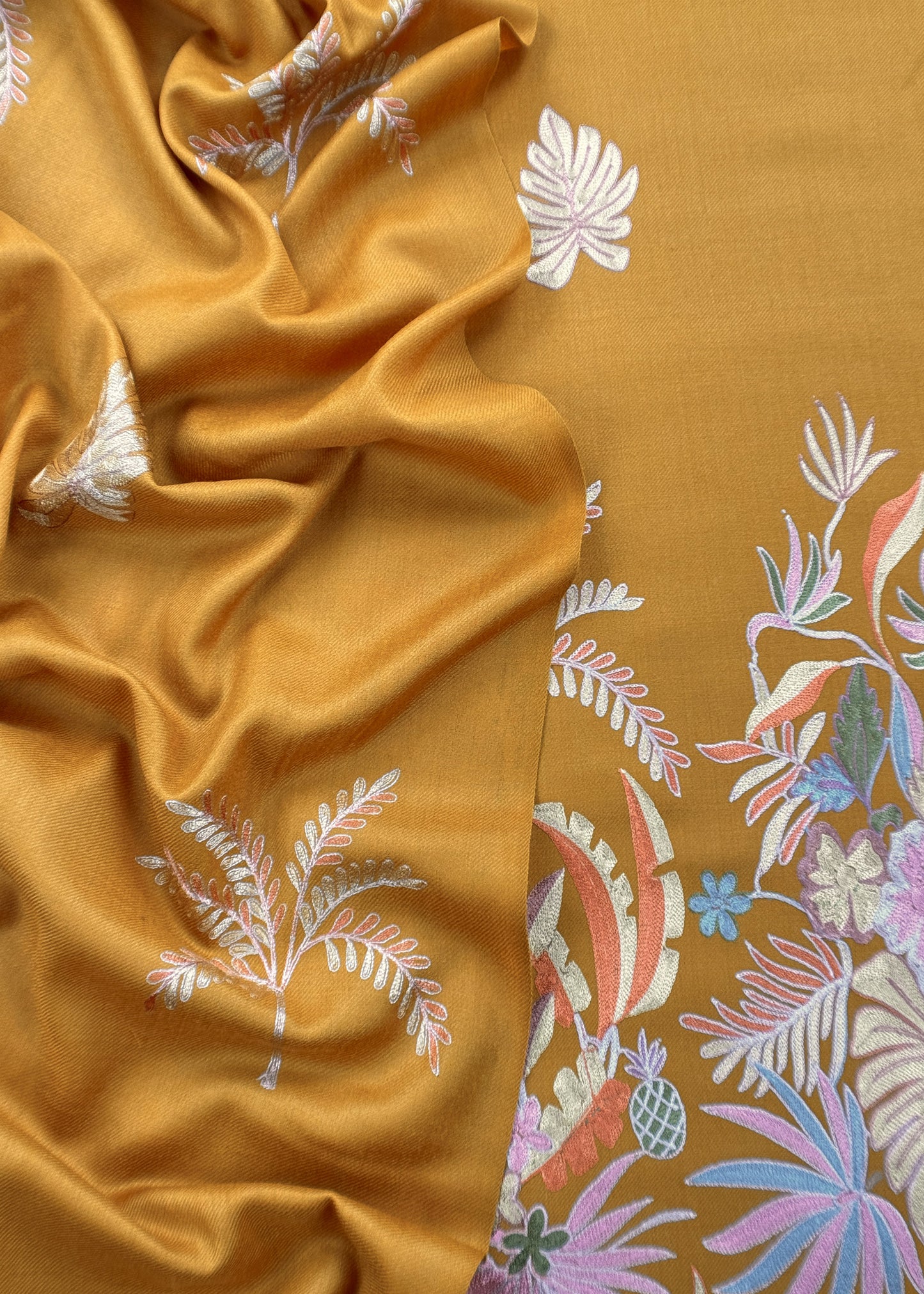 Yellow Unstitched Woolen Suit With Aari Embroidery Work