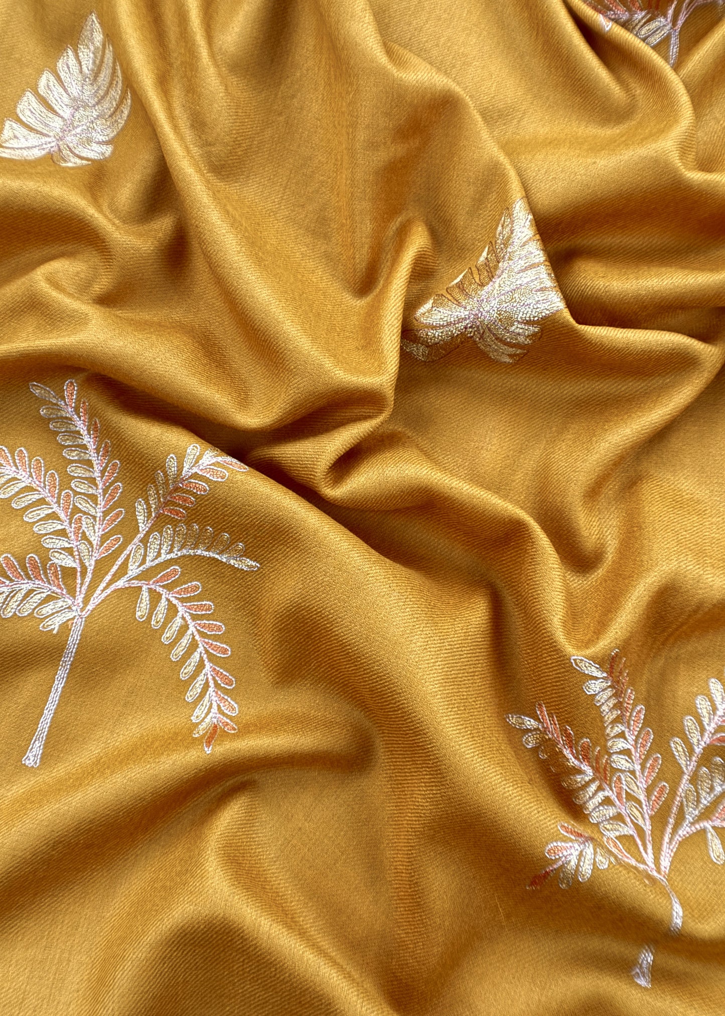 Yellow Unstitched Woolen Suit With Aari Embroidery Work