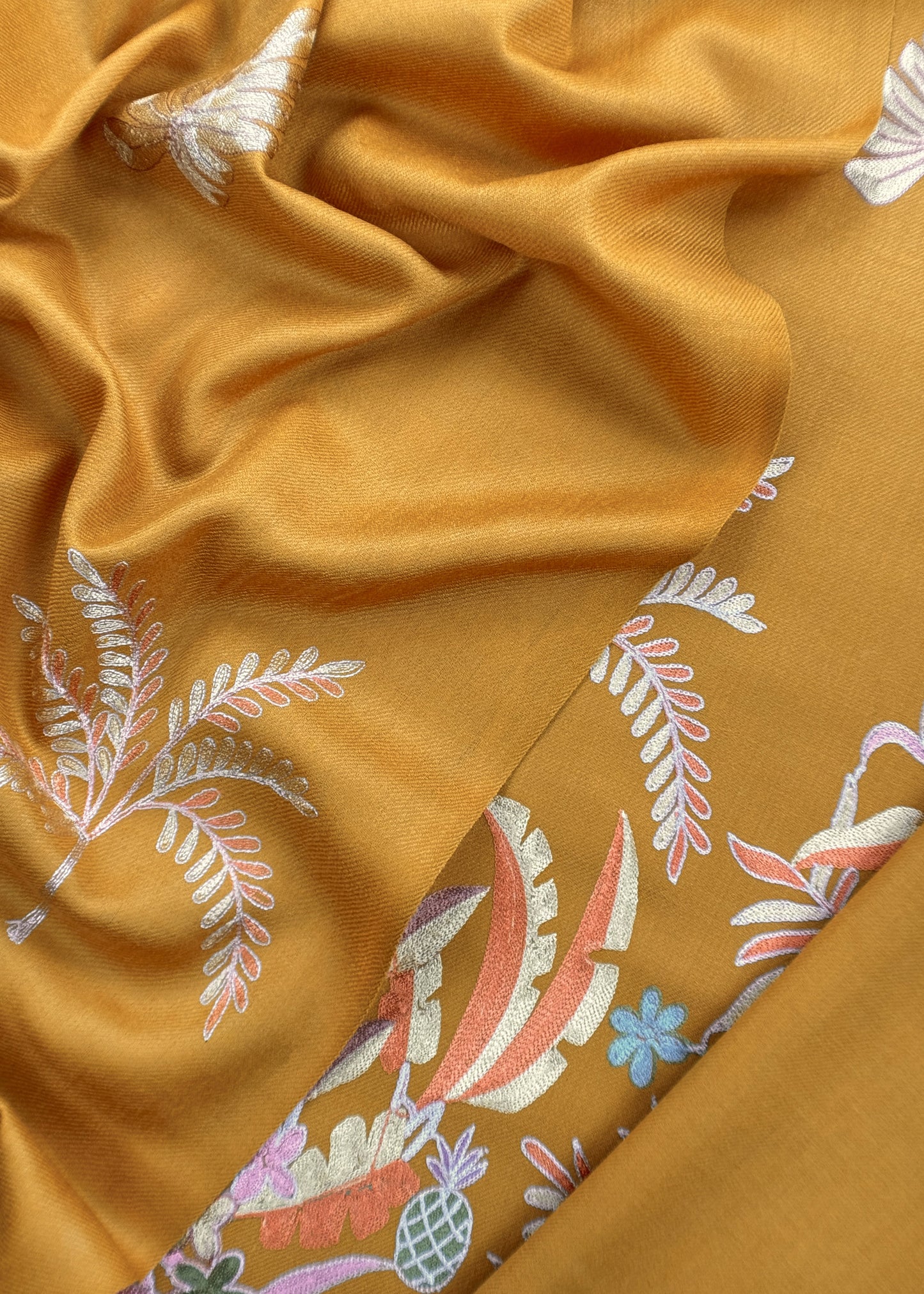 Yellow Unstitched Woolen Suit With Aari Embroidery Work