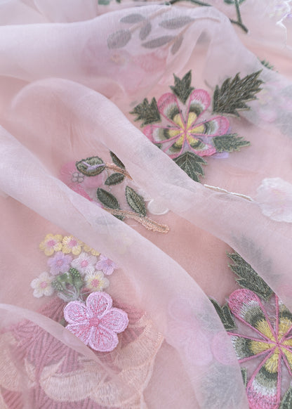 Baby Pink Pastel Gardens Handloom Organza Embroidered Suit Set with 3d Applique Work