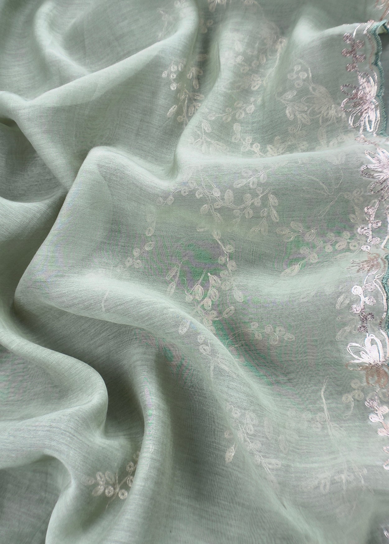 Sage Green Handloom Mulmul Suit With Pitta Work
