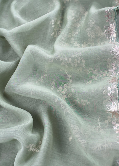 Sage Green Handloom Mulmul Suit With Pitta Work