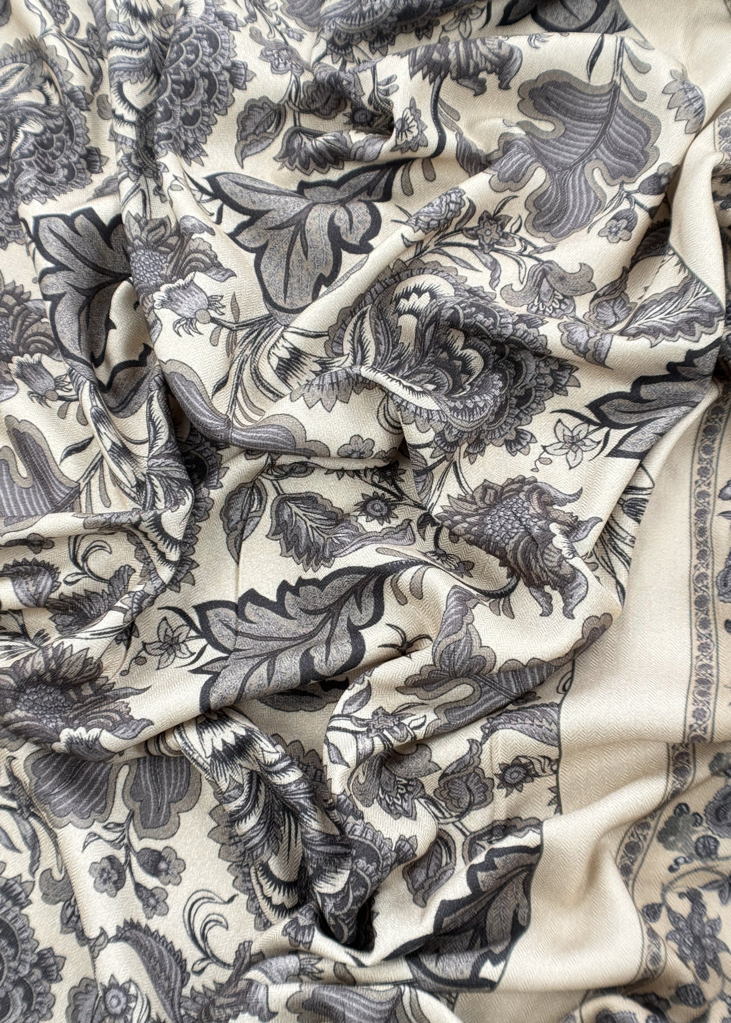 White And Grey Winters Spun Pashmina Digital Print Suit Fabric