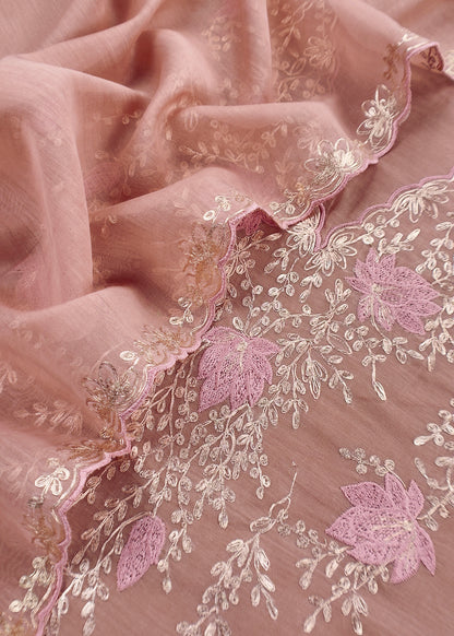 Peach Handloom Mulmul Suit With Pitta Work