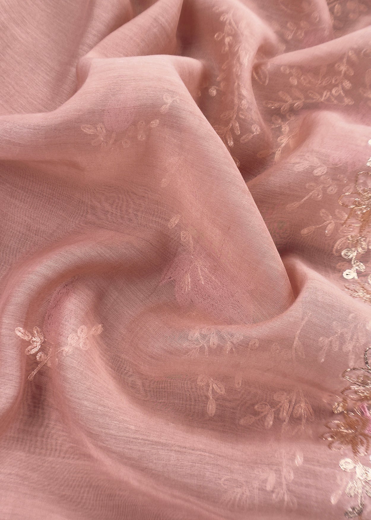 Peach Handloom Mulmul Suit With Pitta Work