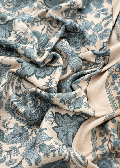 White And Blue Winters Spun Pashmina Digital Print Suit Fabric