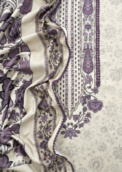 White And Purple Winters Spun Pashmina Digital Print Suit Fabric