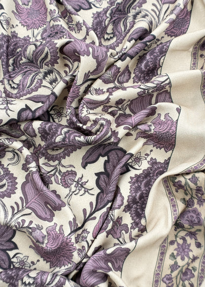 White And Purple Winters Spun Pashmina Digital Print Suit Fabric