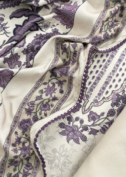 White And Purple Winters Spun Pashmina Digital Print Suit Fabric