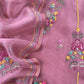 Salmon Pink Pure Organza Silk Suit Fabric With French Knot And Kantha Handwork