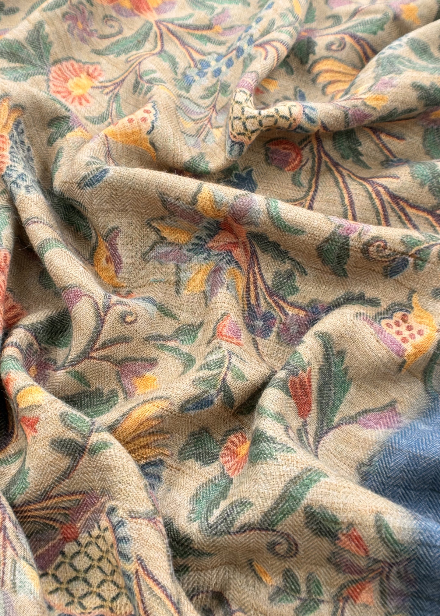 Blue Pure Pashmina Unstitched Suits With Kalamkari Dupatta