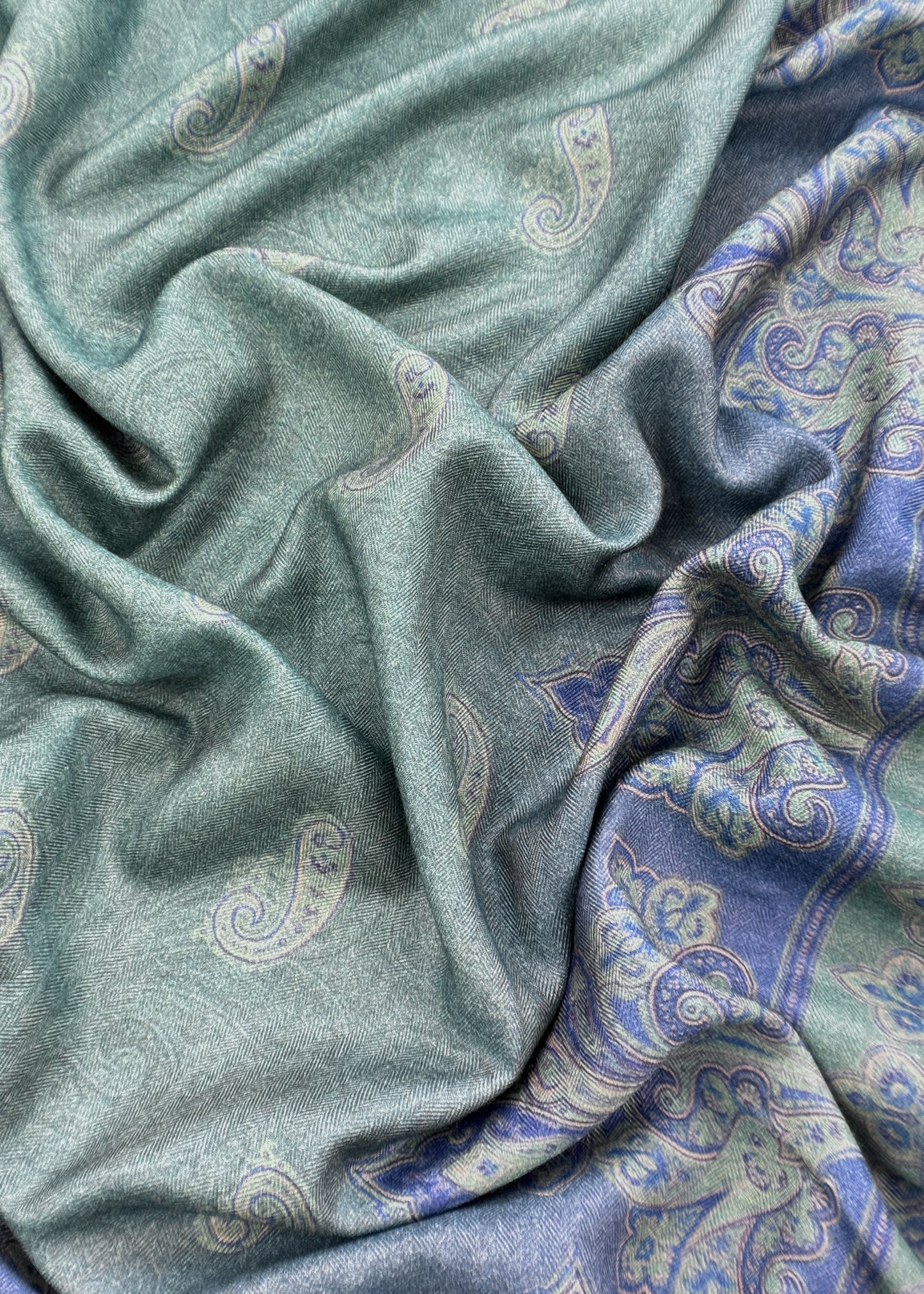 Blue Winters Spun Pashmina Digital Print Suit Fabric With Kantha Embroidery