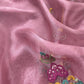 Salmon Pink Pure Organza Silk Suit Fabric With French Knot And Kantha Handwork