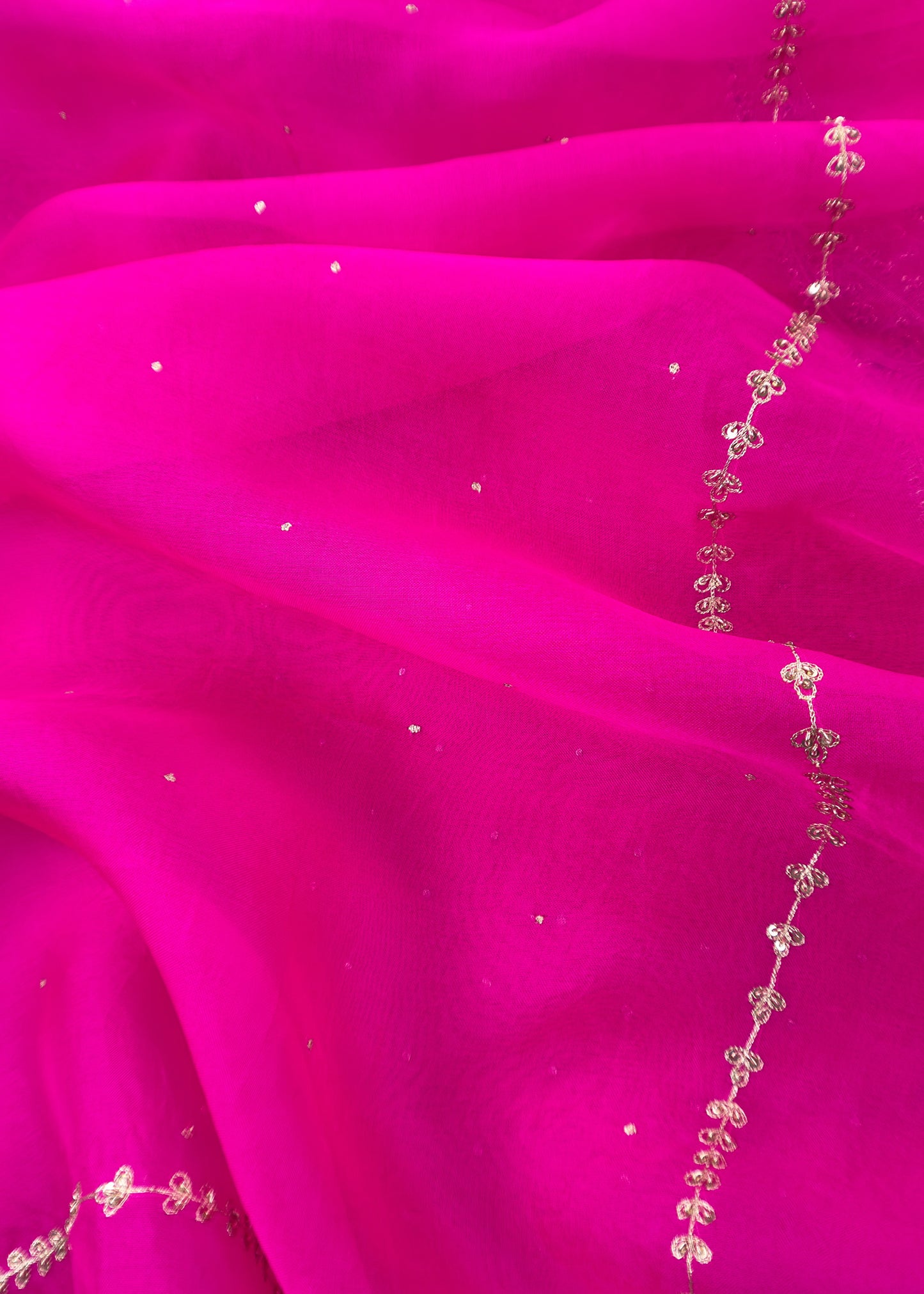 Vibrant Pink Kora Silk Suit Fabric With Dori And Dabka Hand Work