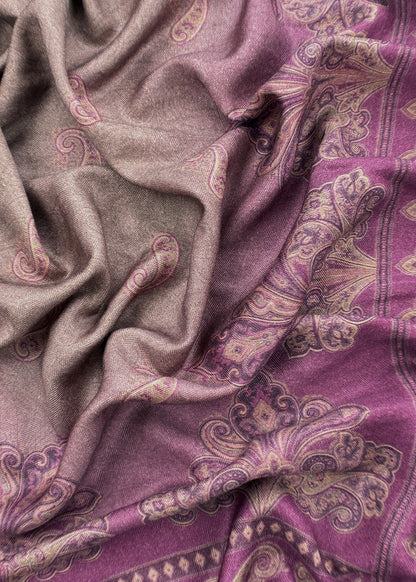 Pink Winters Spun Pashmina Digital Print Suit Fabric With Kantha Embroidery
