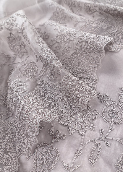 Grey Kalasheel Luxe  Handloom Organza Suit With Garden French Embroidery